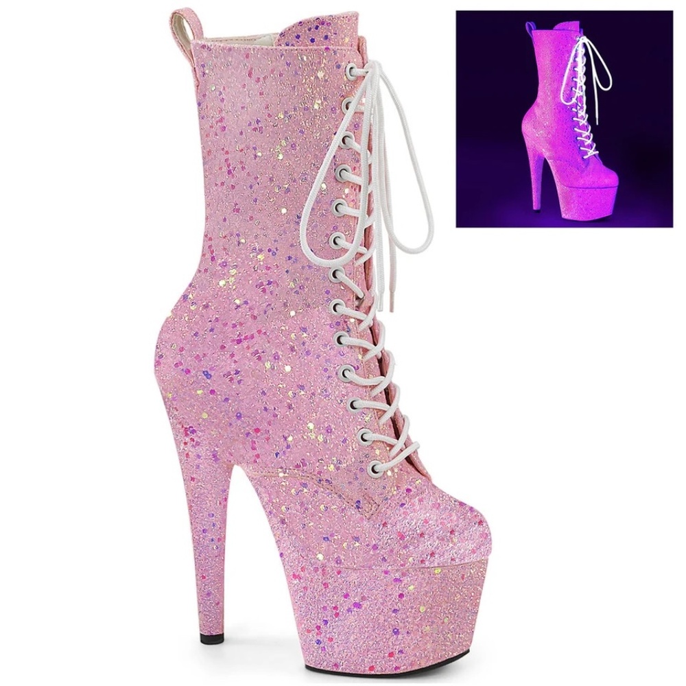 Pleaser: Adore -1040-IG baby pink glitter boot